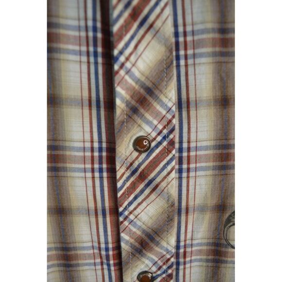Manchester Men's Large Brown Plaid Embroidered Pearl Snap Western Shirt - Picture 16 of 16